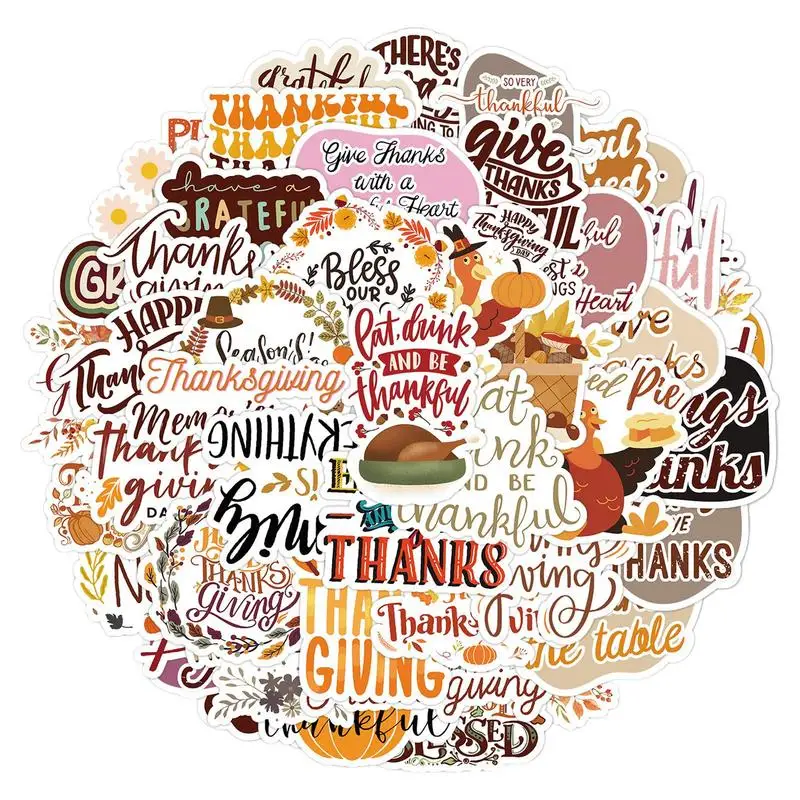 Thanksgiving Stickers 50 Sheet Laptop Stickers Thanksgiving Graffiti Decals Waterproof Stickers For Kids Adults Diary Scrapbook