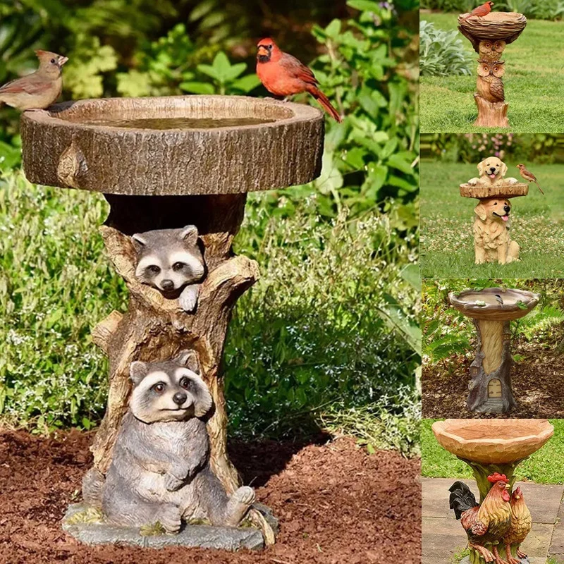 

Outdoor Bird Bath Bowl, Resin Pedestal Fountain Decoration for Yard, Garden W/Planter Base, Feeder, Wonderful Outside Decor