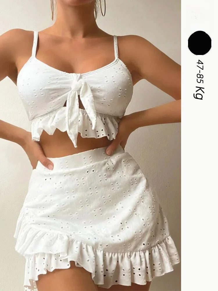 

Комплект бикини больших размеров 2025: сексуальный купальник-тройка с юбкой, раздельный купальник для полных девушек, белый/черный