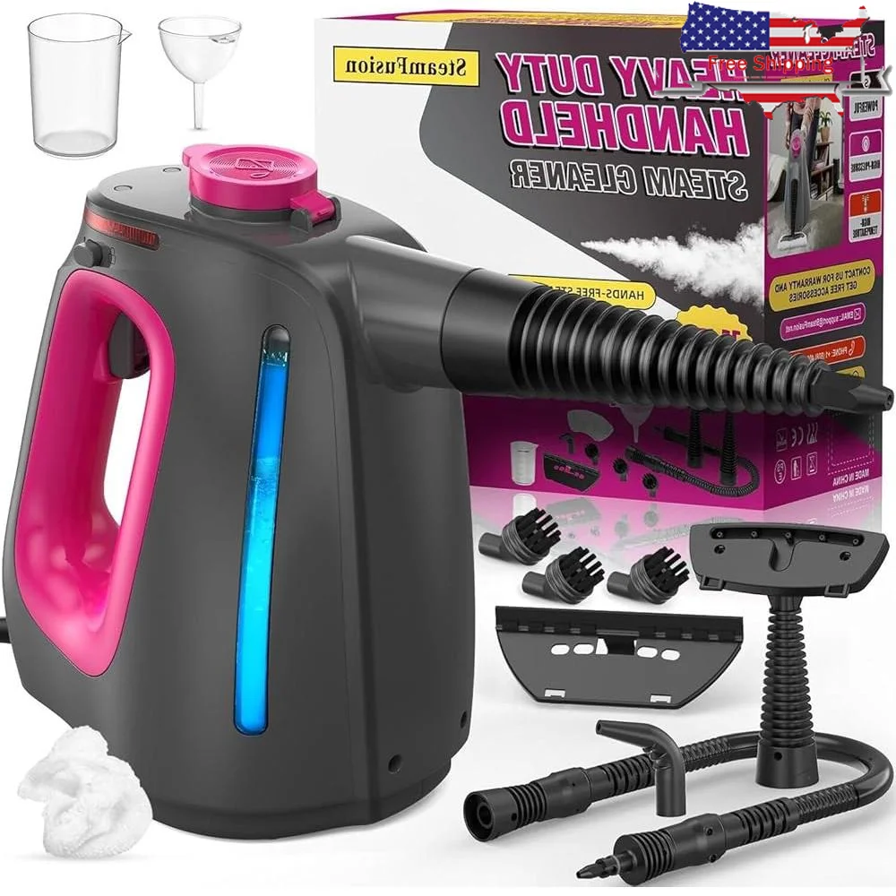

Heavy Duty Handheld Steam Cleaner Continuous Steam Unlimited Water Refill 11 Accessories Lockable Steam Button Rapid Heating
