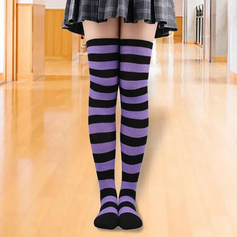 Knee High Striped Socks Comfortable Long Stocking Thigh Highs Breathable Over-the-Knee Long Socks For Women Japanese Knee-High