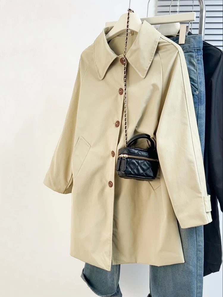 

Женская весенняя куртка больших размеров средней длины, свободного кроя, с длинными рукавами и отложным воротником, модная универсальная верхняя одежда для полных женщин