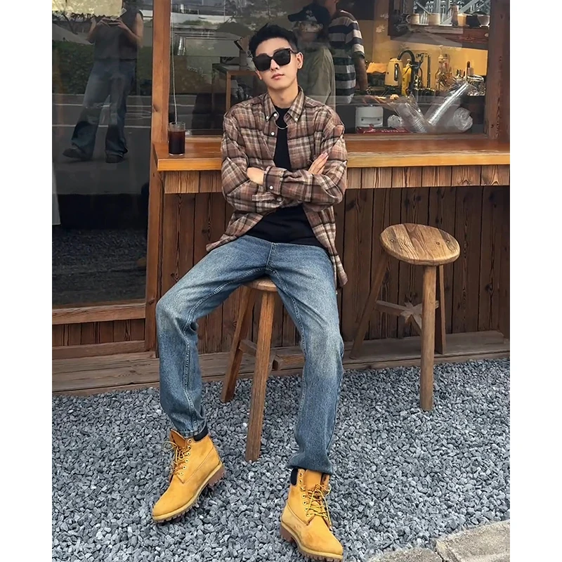 

Мужские джинсы American Vibe Blue Knife, модные прямые брюки в стиле High Street, подходящие к ботинкам, осенняя коллекция