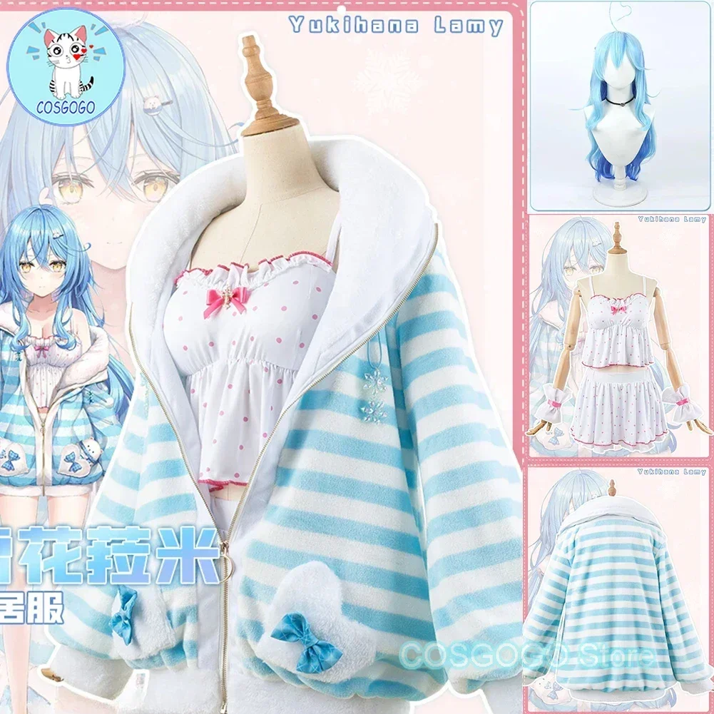 

COSGOGO Vtuber Yukihana Lamy Cosplay Costume Halloween Outfits Women Skirts Home Clothes Pajama Covers Coat Wig