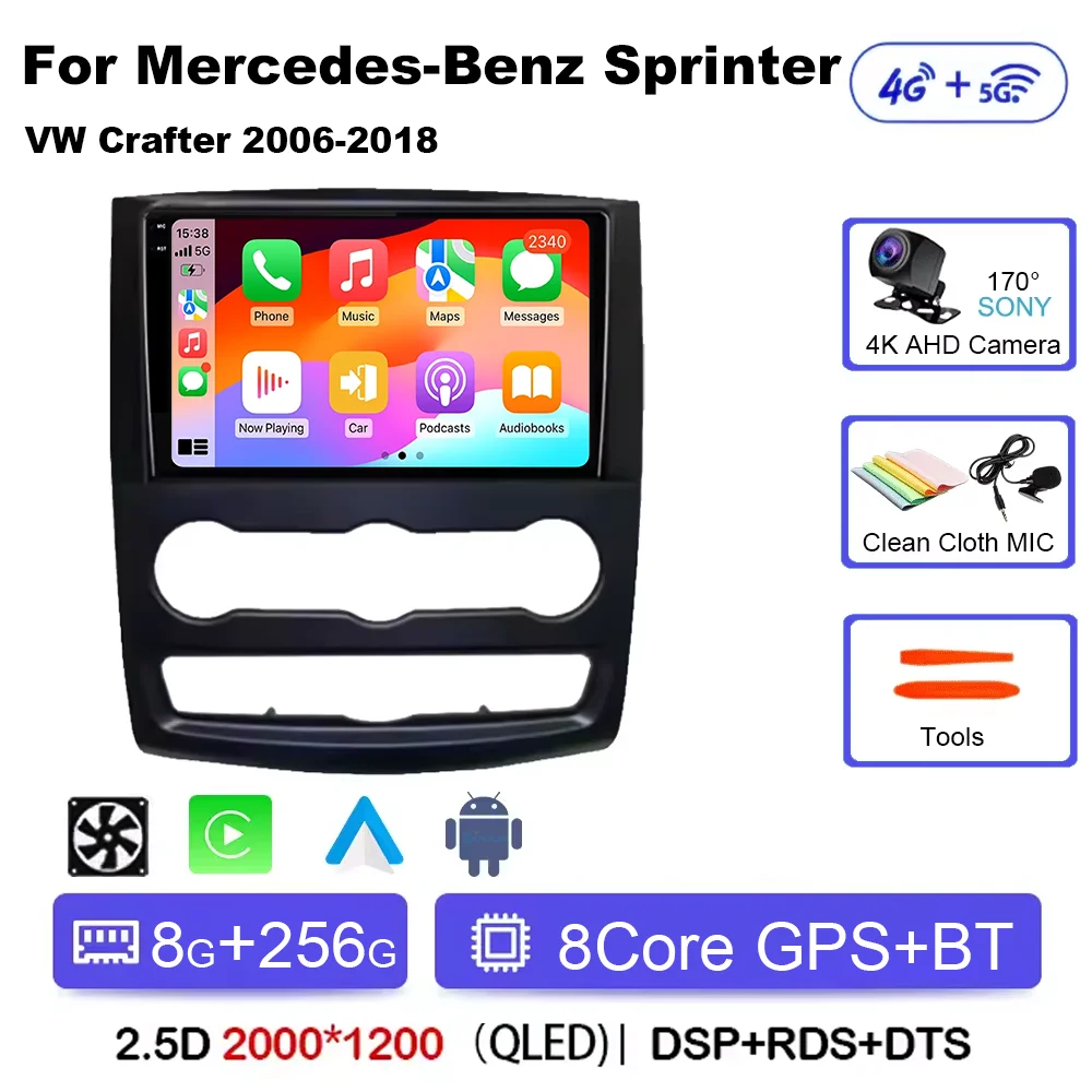 Voor Mercedes-Benz Sprinter W906 VW Crafter 2006-2018 Android 15 Autoradio 2 K QLED Scherm navigatie Draadloze Carplay Auto