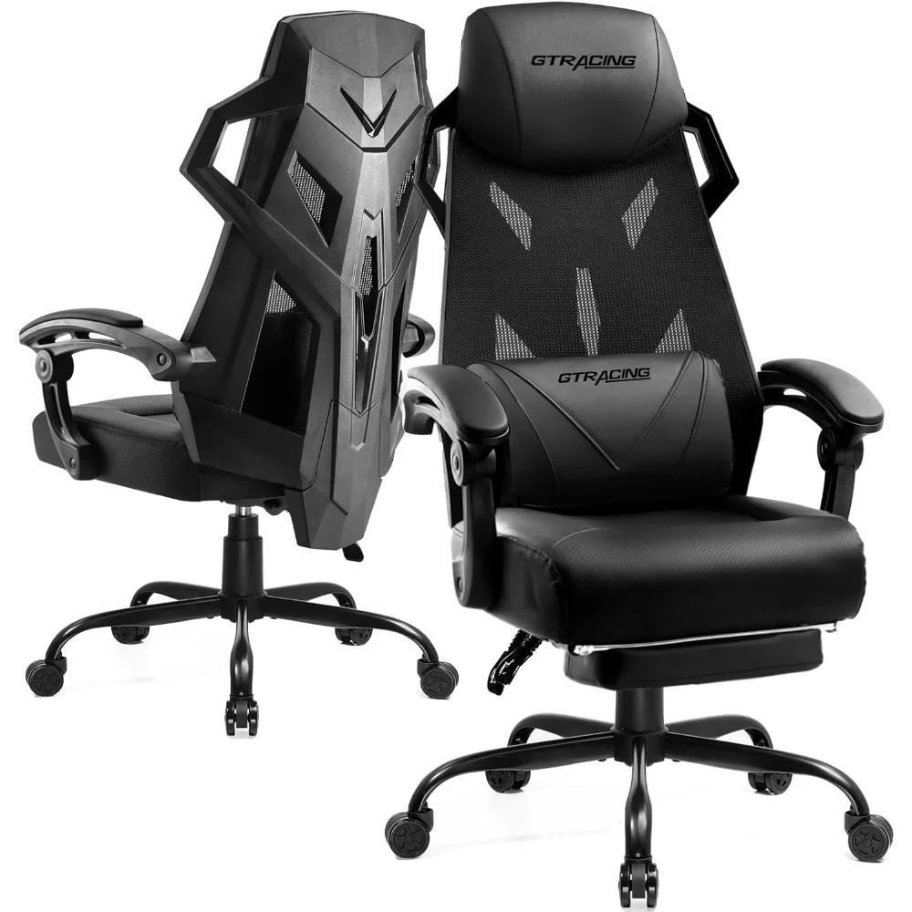 Silla ergonómica para juegos con respaldo de malla con reposapiés y reclinación ajustable para cómodos juegos por computadora