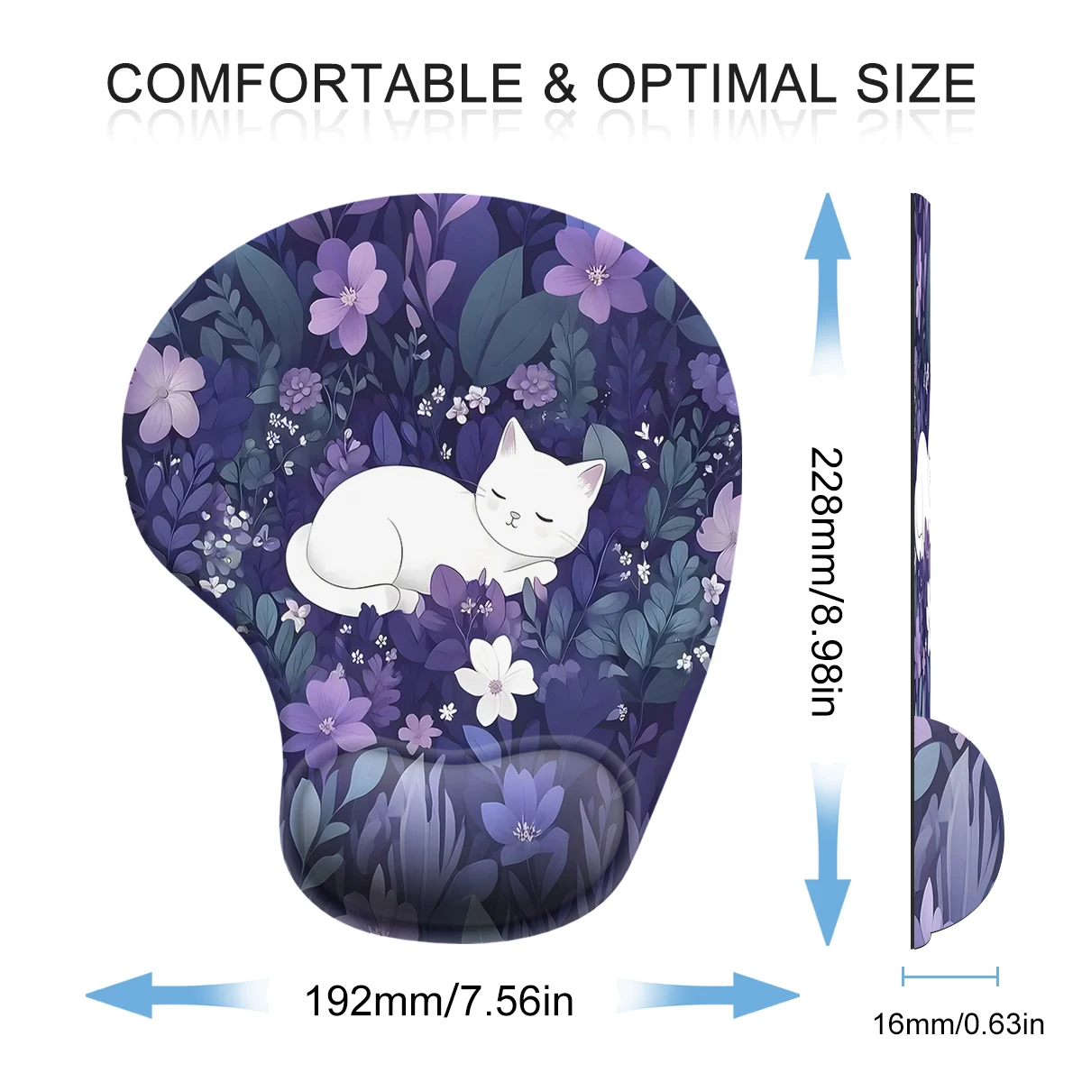 1pc White Cat Lying On Flowers Mouse Pad Ergonomic Soft Anti-Slip Wrist Rest Support Mat Computer Mouse Pad For Office PC