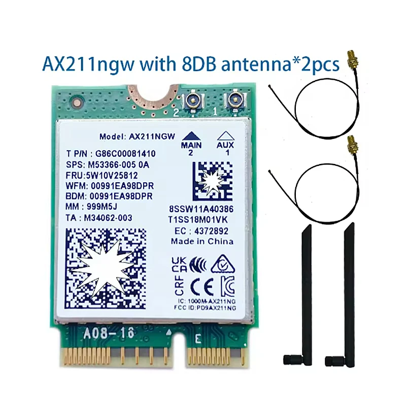 AX211NGW Tri Band 2.4G/5G/6Ghz WIFI 6E Draadloze Wifi-kaart Netwerkadapter BT 5.3 AX211 M.2 KeyE CNVio2 Windows10