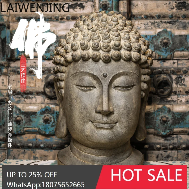 New Chinese Retro Buddha Head Ornament Feng Shui Zen Bogu Frame Large Buddha Statue