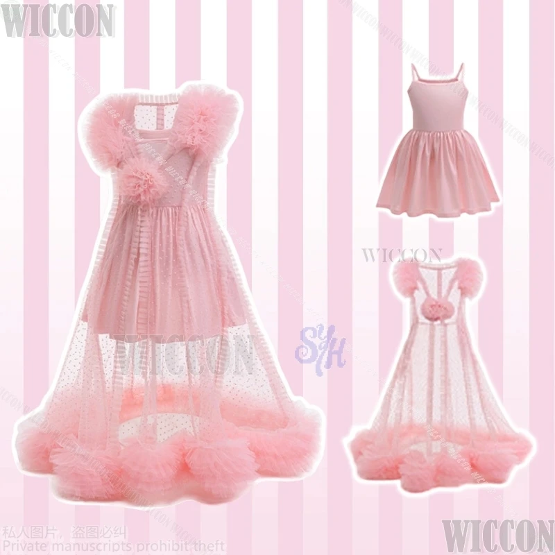 Vestido sin mangas de encaje transparente peludo con flores Kawaii para niños, bonito chaleco de Lolita, Cosplay de película de Halloween Wickeddd Comic Con Cos