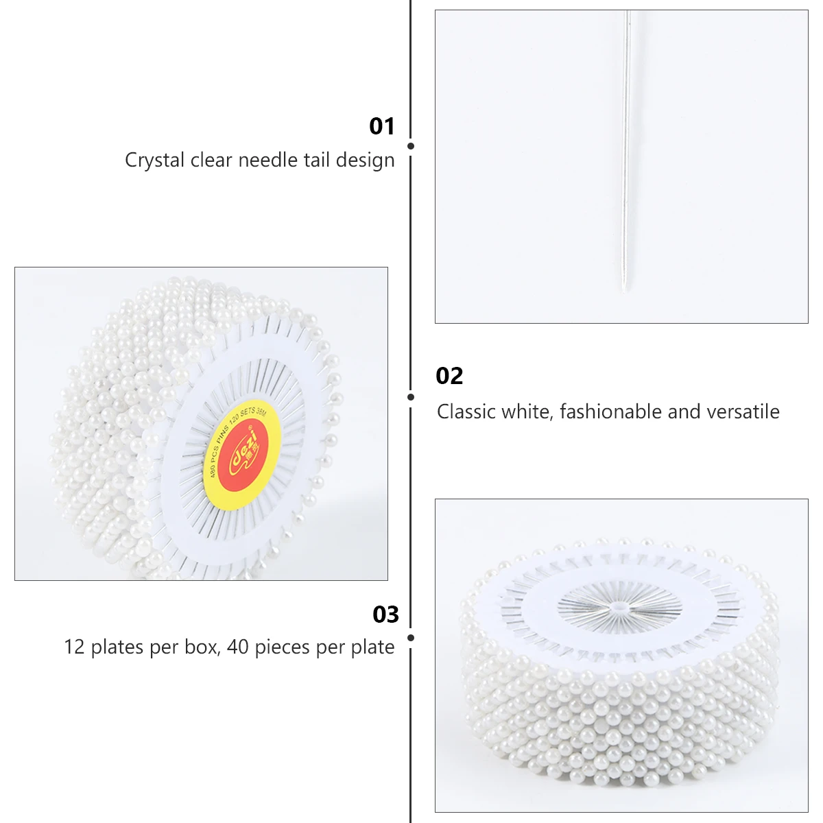 

480pcs Pearl Head Pins 38mm 3mm Diameter Rustproof Steel Plastic Faux Pearl Sewing Craft Decorations Corsages Boutonnieres Prom