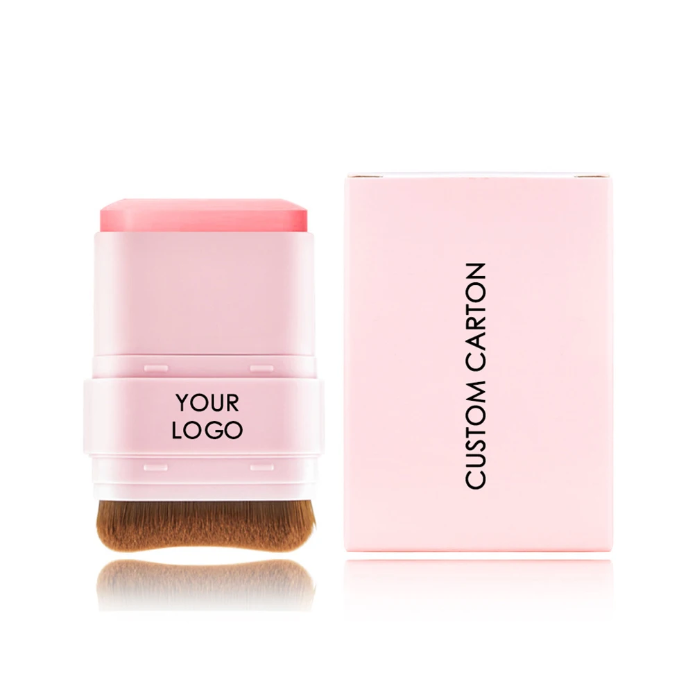 Bâton de fard à joues végétalien à double extrémité avec Logo personnalisé de marque privée, avec brosse douce, couleur naturelle des joues, vente en gros, fard à joues