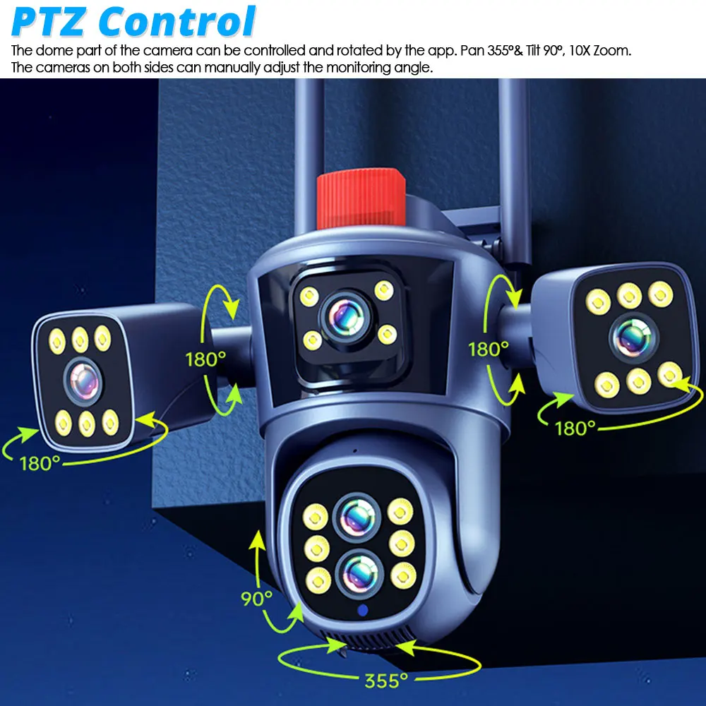 Imagem -05 - Câmeras de Vigilância sem Fio ao ar Livre Smart Auto Tracking Câmera ip Wifi Quatro Telas Cinco Lentes Zoom Óptico 10x Cctv Ptz 20mp