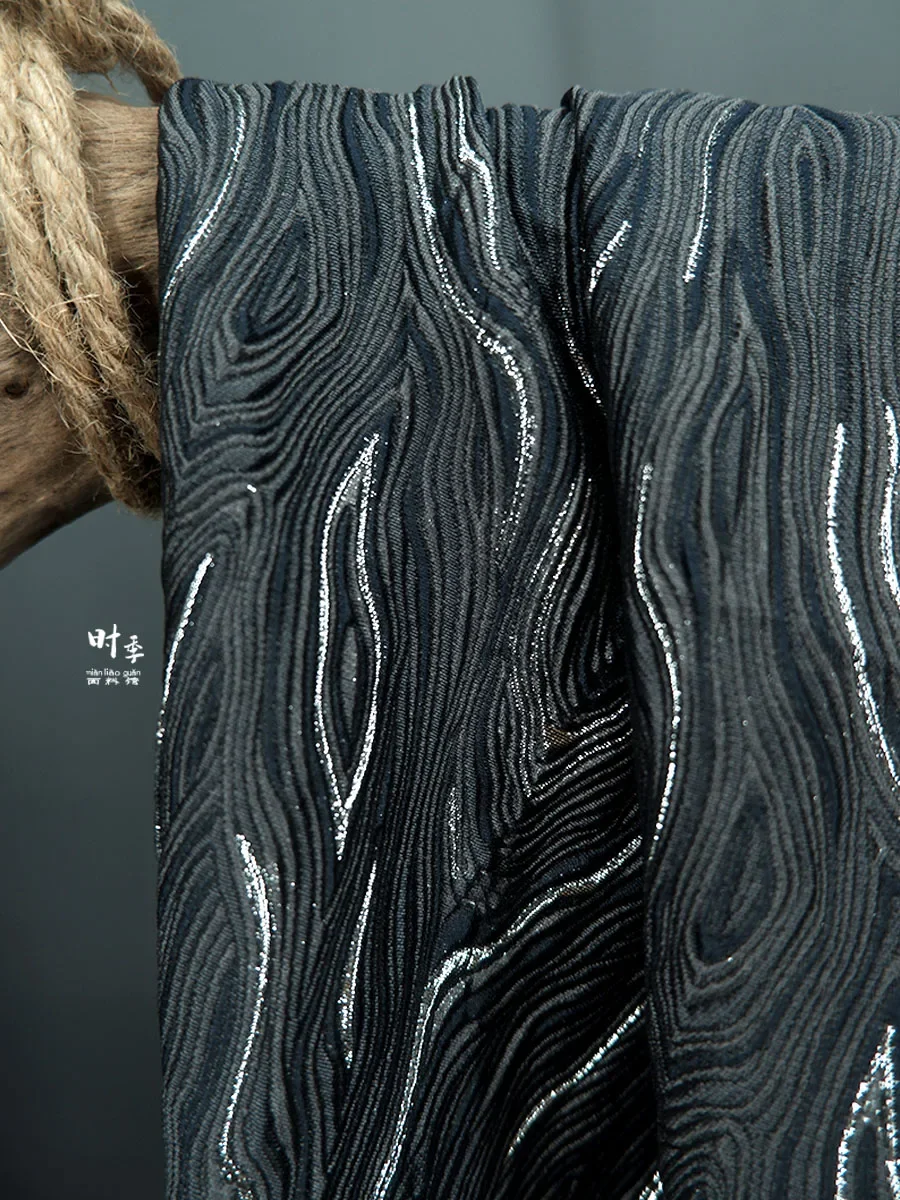 Bright Line Jacquard Fabric Wire Stripe Embossed Shiny Gold Green Polyester Dress Fashion Designer Wholesale Fabrics Cloth