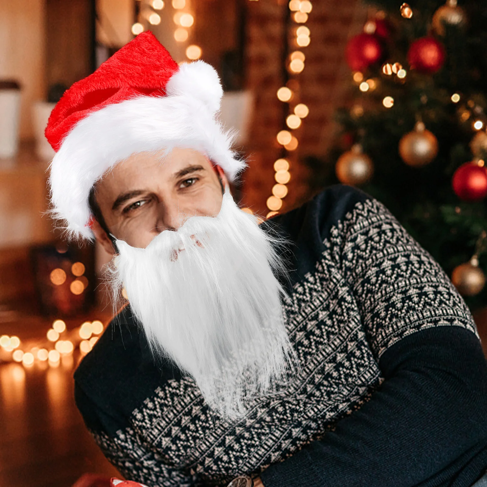 

1 set White Beard Red Hat for Christmas Party Favors Cosplay Props Santa Claus Costume Stage Performance Hats Lightweight
