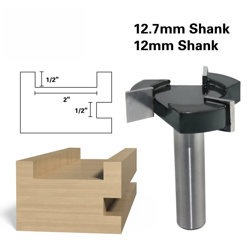 1/2 Handle 12mm Handle Three Blades T-shaped Knife Four Blades Slotting Knife Woodworking Milling Cutter Alloy Milling Cutter