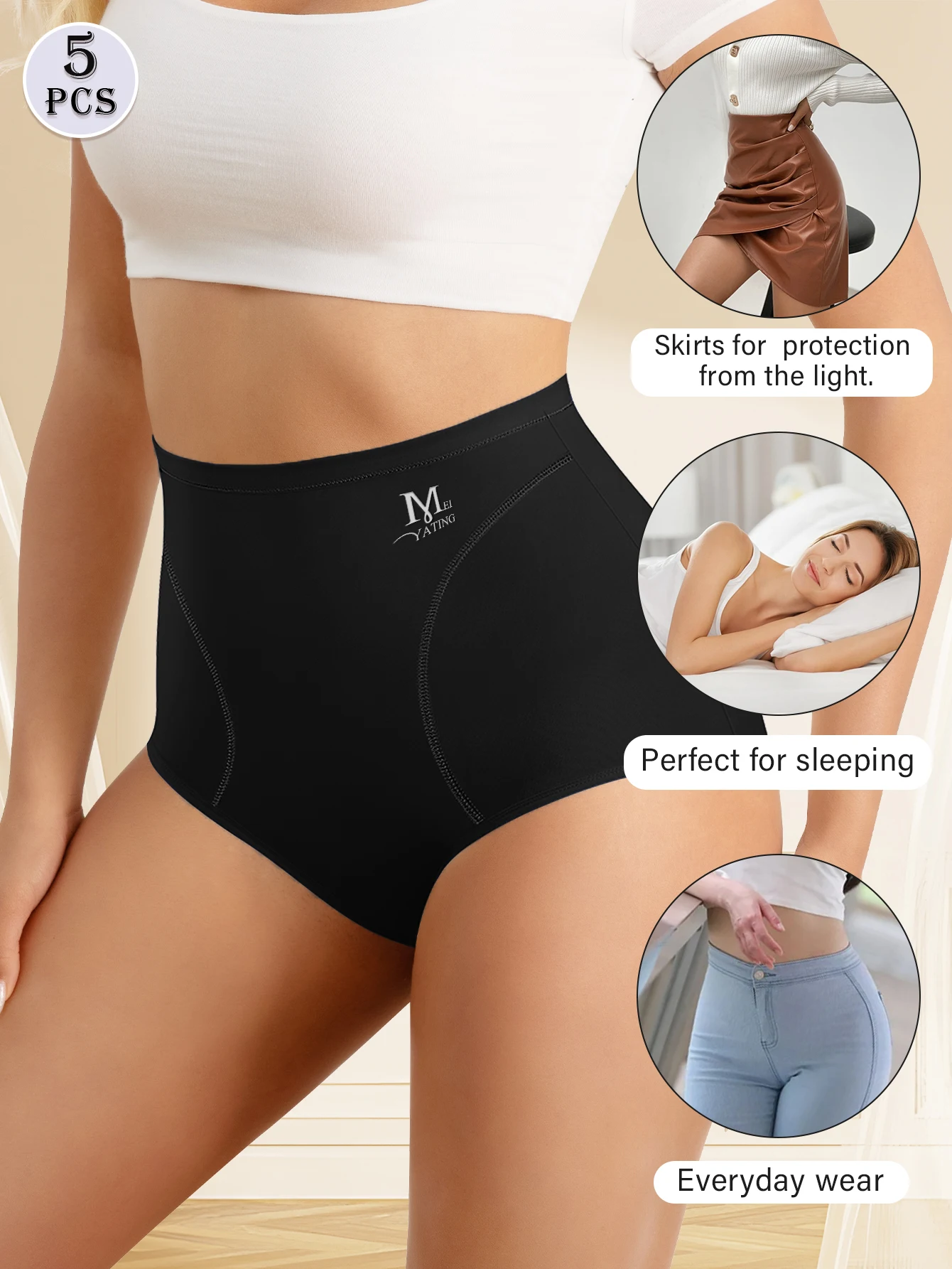 Women 5PCS Black Underwears Pants Ladies Fashion Brief For Happy Daily Life 2024