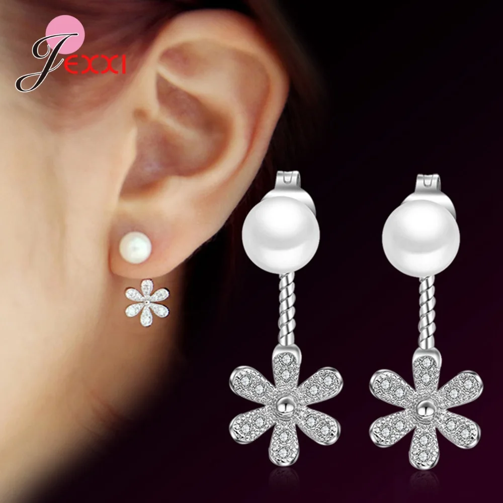 Trendy Snowflake Long Dangle Earrings for Women Girls Party 925 Sterling Silver Color Attractive Bright Pearl Fashion Jewelry