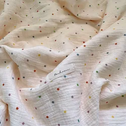 2m Wide Cotton Double-layer Gauze Fabric Wrinkled Printed Bear By The Meter for Baby Clothes Sheet DIY Sewing Soft Cloth White