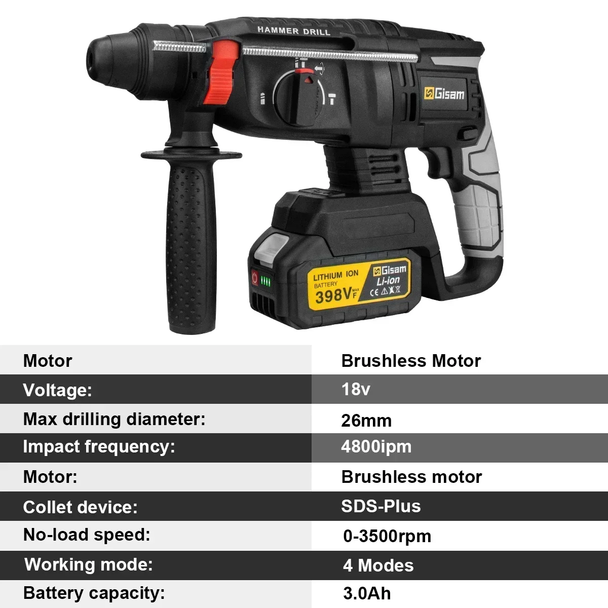 G nto bürstenloser elektrischer Bohrhammer, 26 mm, multifunktionaler kabelloser wiederaufladbarer Schraubendreher, Elektrowerkzeug für Makita 18 V-Akku