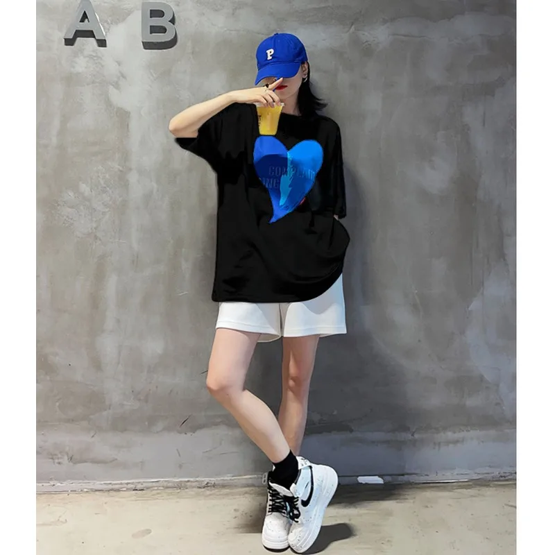 Nuevo traje deportivo informal holgado para mujer, pantalones cortos finos, sueltos y versátiles de manga corta, conjunto de dos piezas a la moda, Tops de moda