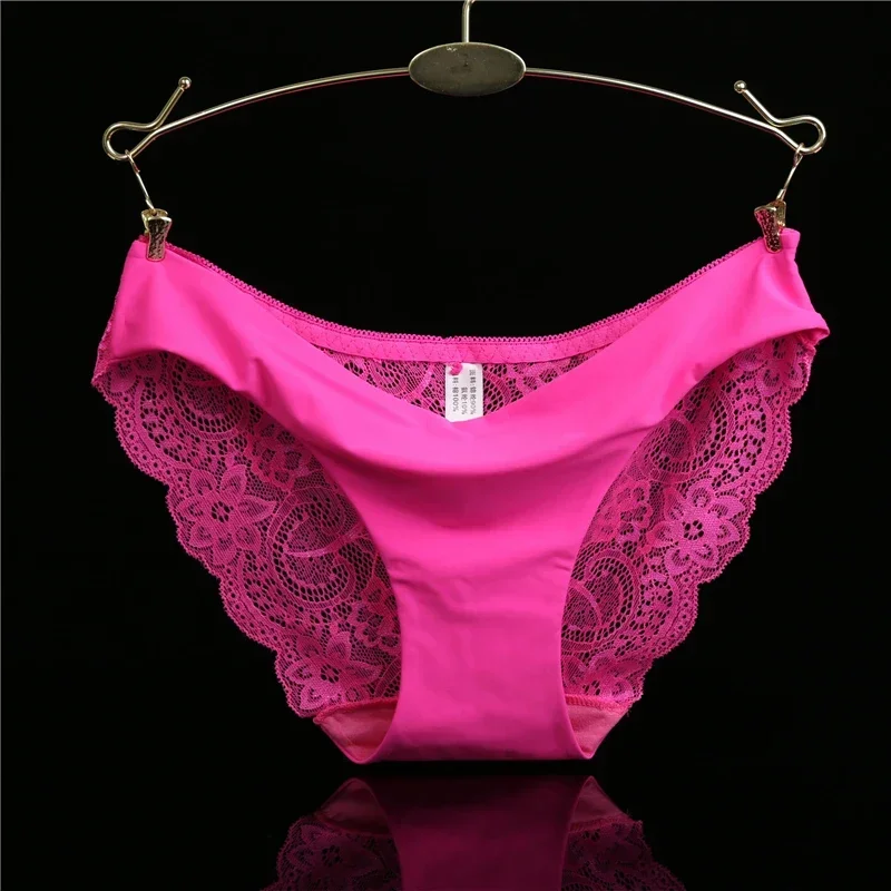 Sexy Women\'s Panties Seamless Lingerie Transparent Lace Bikini Briefs Plus size Lady Girl Underwear Cotton Fabric Intimates Top