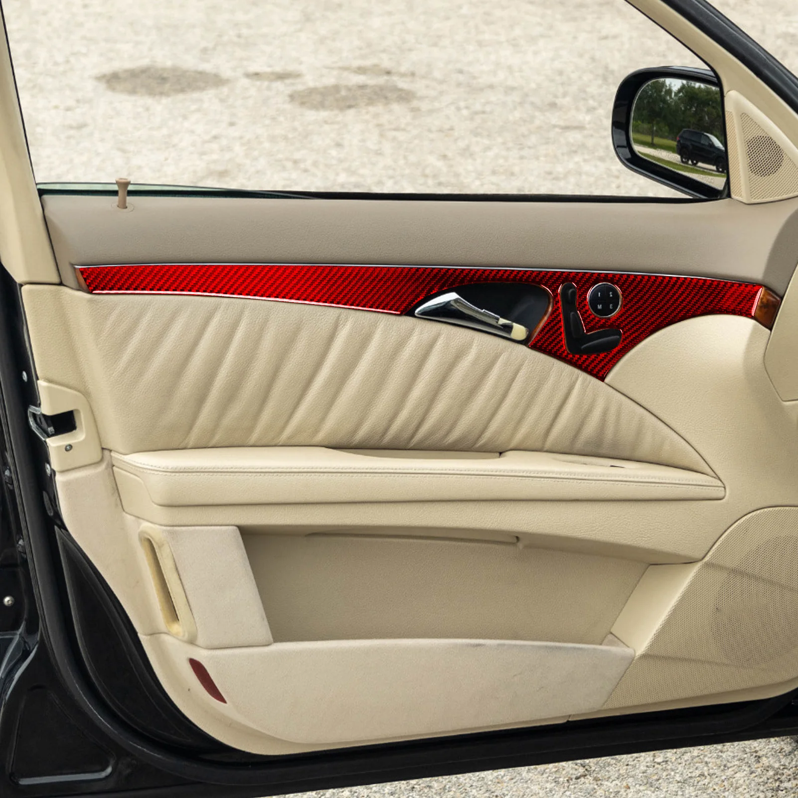 For Benz E-Class W211 2003-2009 Front Door Handle Panel Red Real Soft Carbon Fiber Car Interior Accessories Decoration Stickers