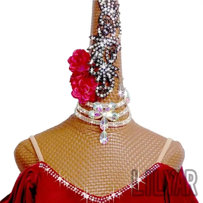 Professional Accessories Multi-color Handmade , Latin Flash Diamond Necklace, Headgear, Earrings, Bracelet, Head Flower Set