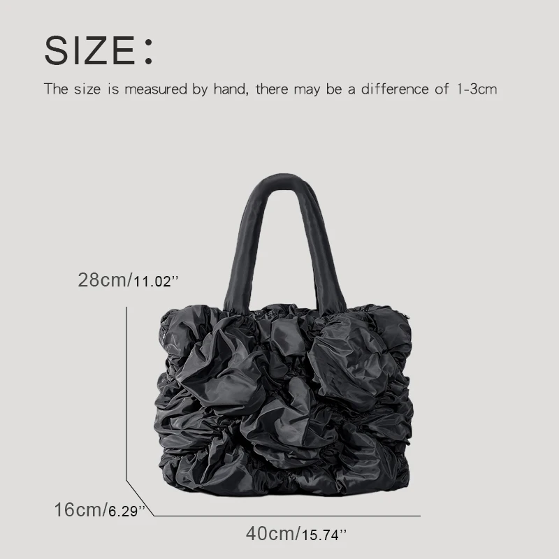 Japan Style Large Capacity Tote Bags For Women Luxury Designer Handbag And Purses 2023 New In Polyester Ruffles Cloth Crossbody