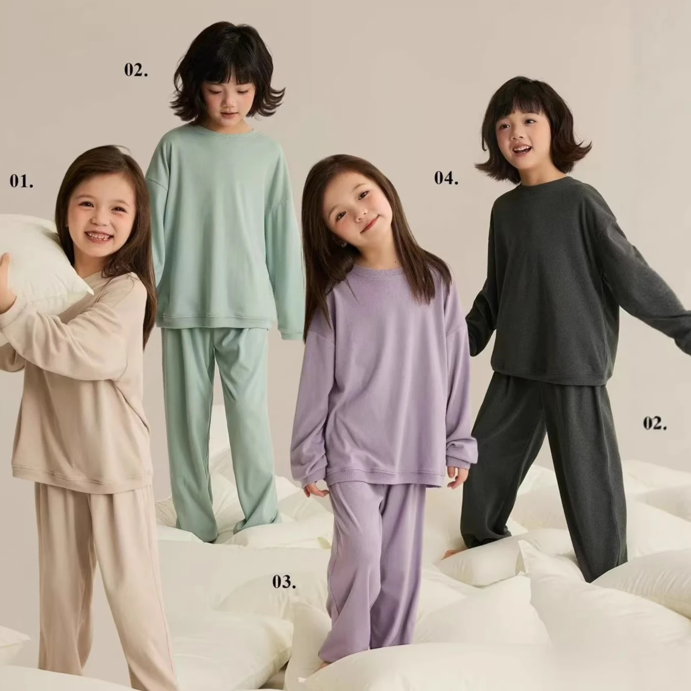 【Home Diary】Boys Girls Pajamas Set Round Neck Home Wear Spring Autumn Loose Warm Loungewear Cozy Two Pieces Teen Kids Sleepwear