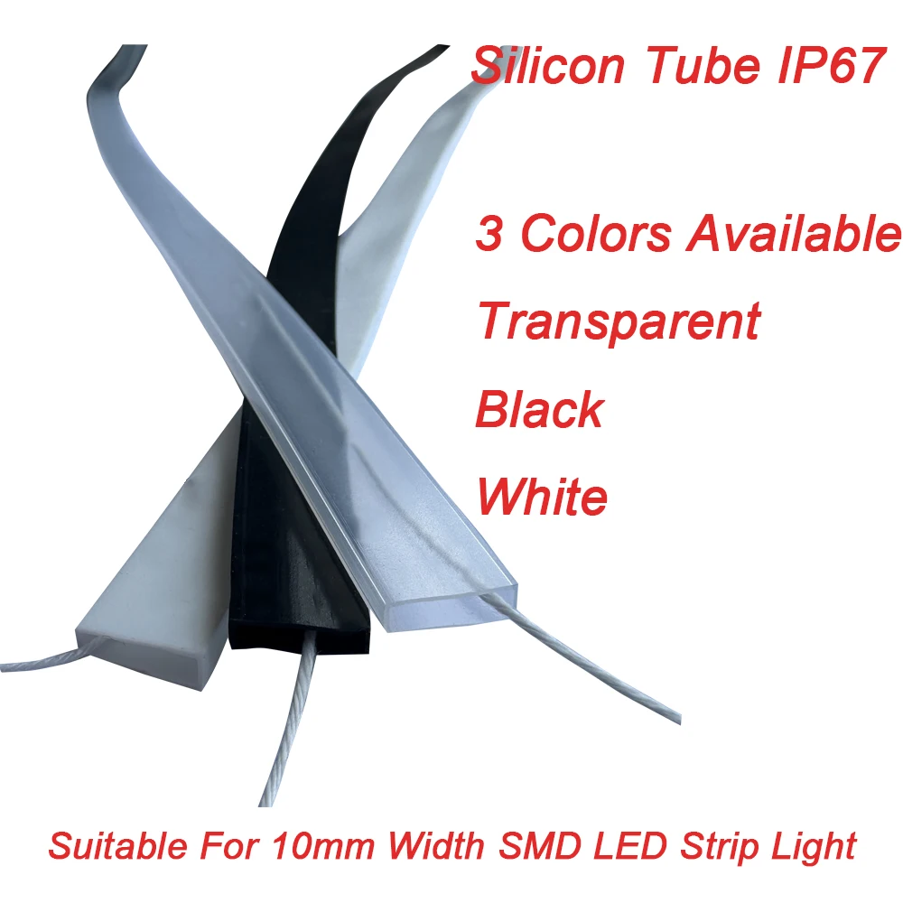 IP67 Waterproof Black White Transparent Silicon Tube for 10mm PCB Width SMD 5050 3528 WS2811 WS2812B Led Strip Light