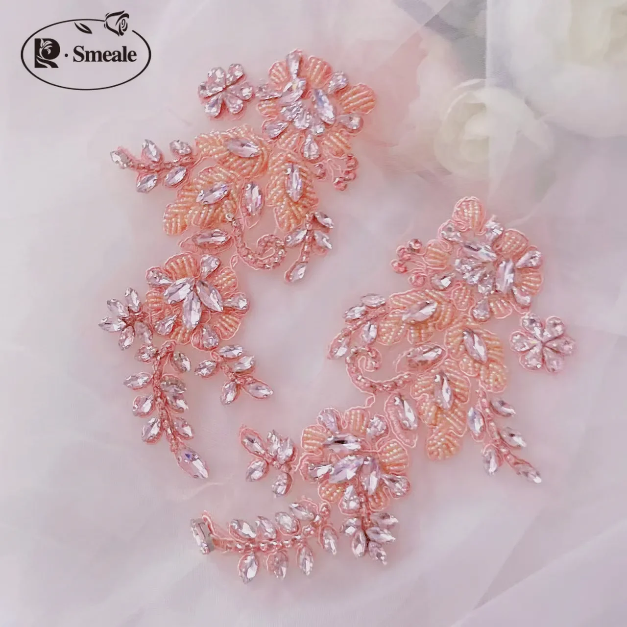 Handgenähte Strassblume für Hochzeitskleid, Strassmäntel, verspiegelte Schultern, DIY-Patch, Glasbohrer, funkelnde Blumen