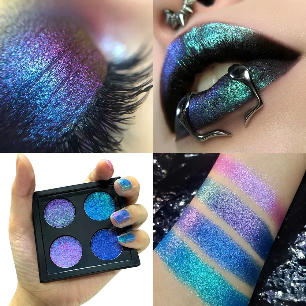 Private Label 4color Eyeshadow Palette Custom logo Optical Chameleon Light-change Diamond Bright Color Plastic Eye Shadow Makeup