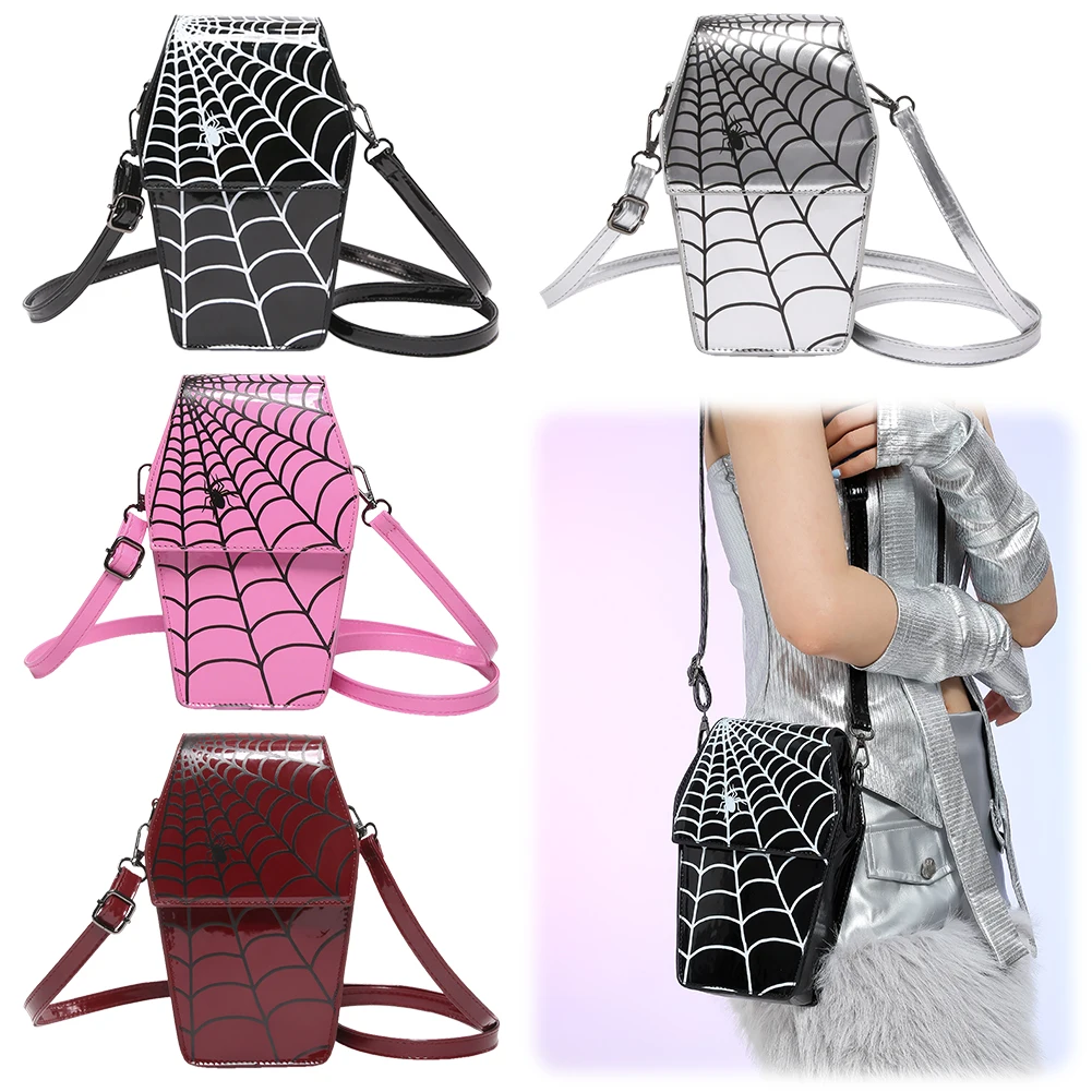

Gothic Coffin Shape Shoulder Bag for Women Spider Web Crossbody Bag PU Leather Adjustable Strap for Halloween