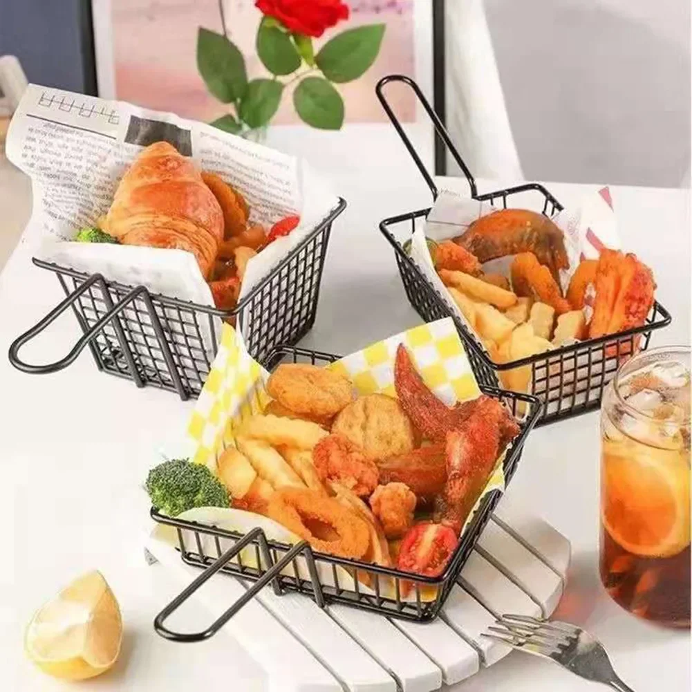 French Fries Basket Snack Bucket Fried Chicken Chip Storage Basket Food Frying Basket Oil Strainer Tableware Container