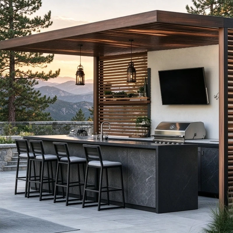 FL Customized Portable Outdoor Kitchen Island Stainless Steel with Burner Sink Countertop Storage for Patio Garden BBQ Cooking