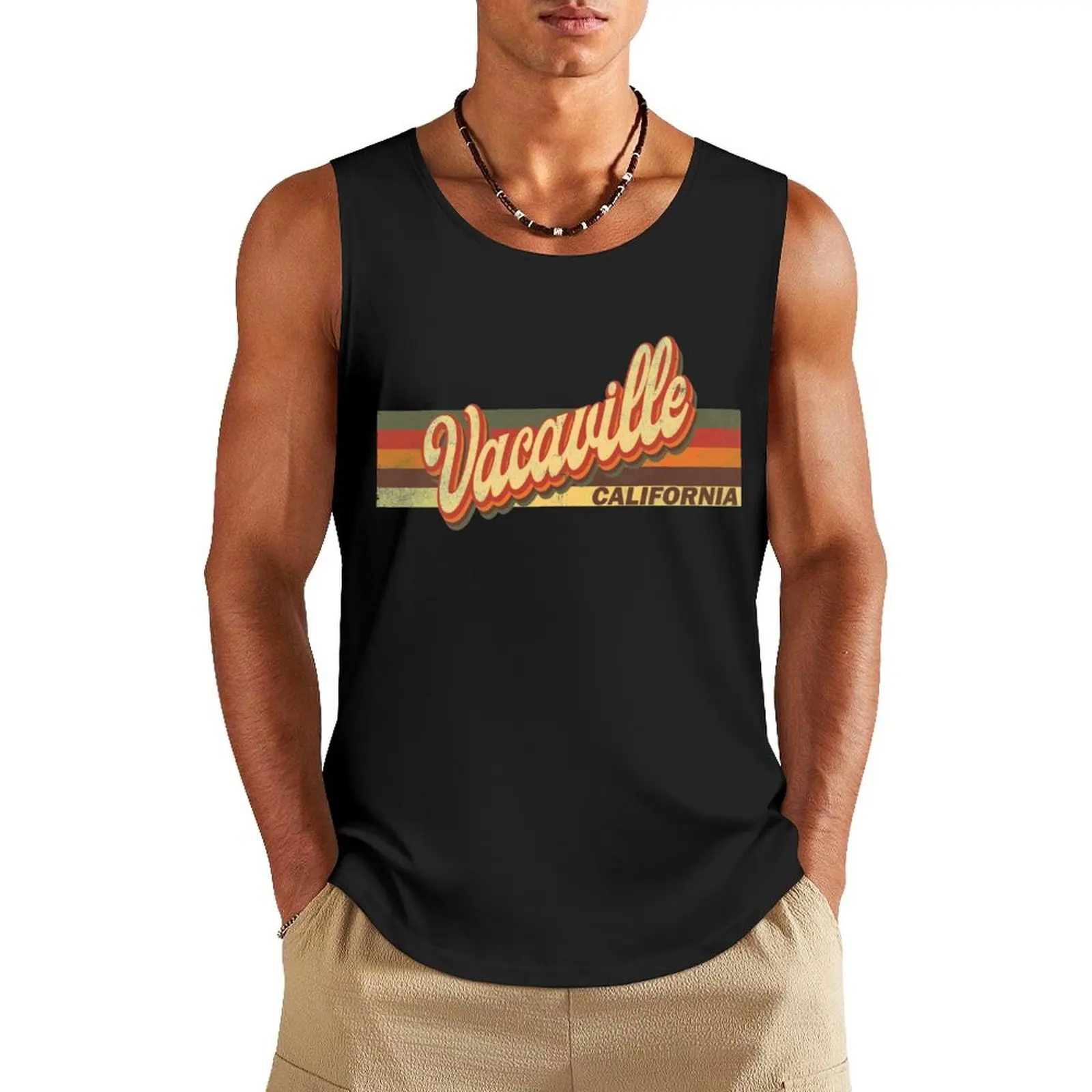 

Vacaville California State Retro Vintage 70s 80s distressed Tank Top sleeveless Men's t-shirts Men's summer clothes