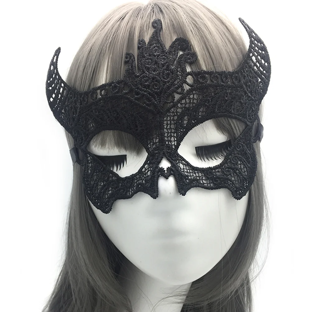 

Cow Horn Lace Mask Black Adjustable Half Face Eyemask For Halloween Masquerade Ball Party Costume Carnival Fancy Dress