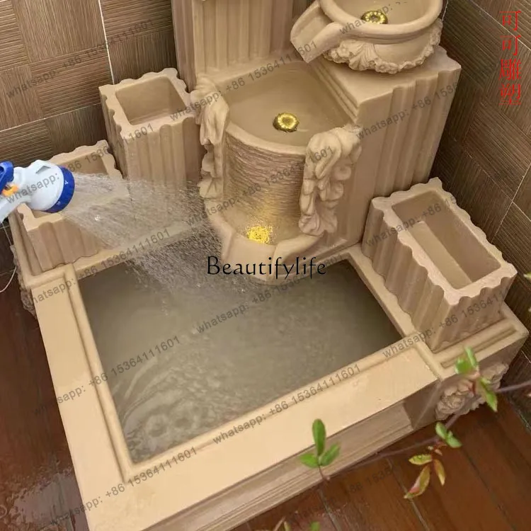 X4  Sandstone European Style Fountain Water Fish Pond Courtyard Garden Spray Pond Sculpture Lucky Decoration