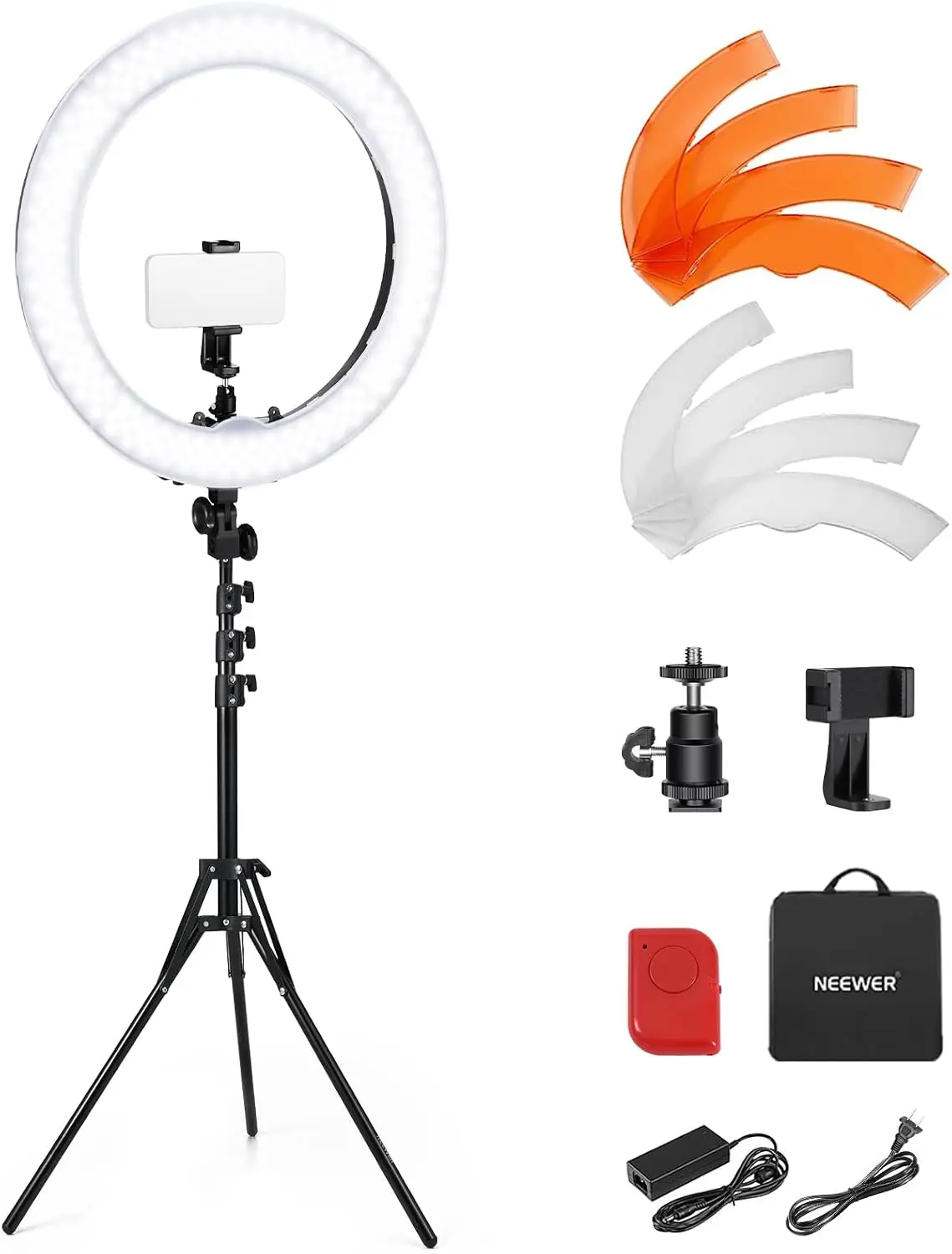 Kit de luz LED circular NEEWER de 55 W y 18 pulgadas, con trípode y soporte para teléfono, ideal para selfies, maquillaje, extensiones de pestañas, estudios de tatuajes, fotografía y grabación de videos.