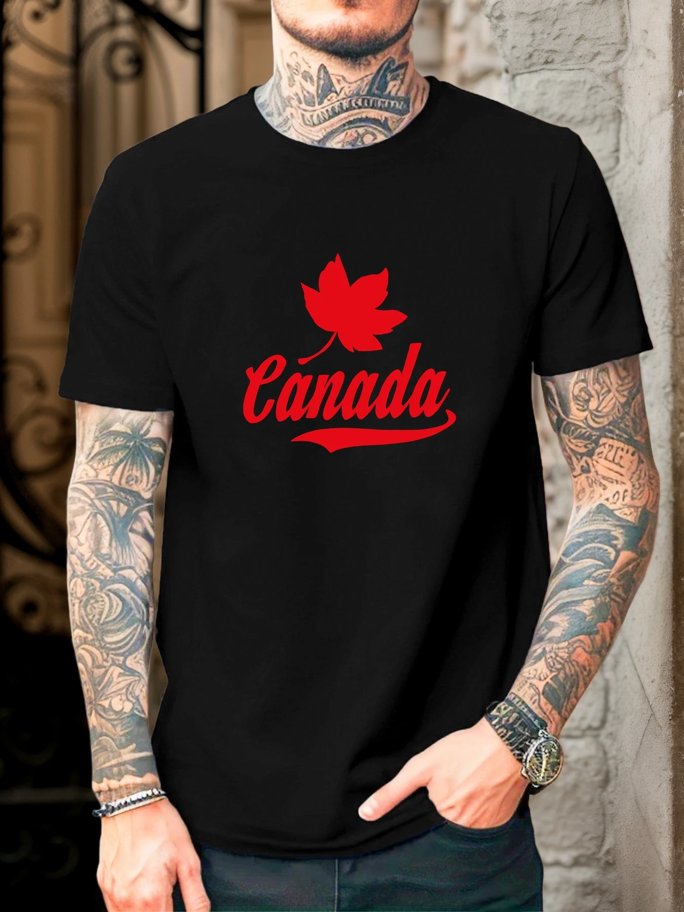 Street Fashion Canada - Black Mens Tee Canada Red Maple