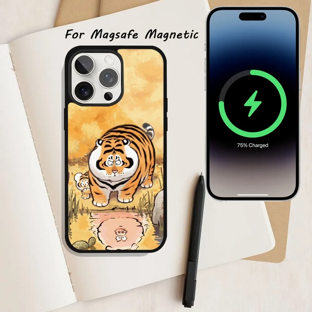 Cute Fat Tiger Phone Case  For iPhone 15 12 13 14 11 Pro Plus Max Magsafe Magnetic Wireless Charging shell