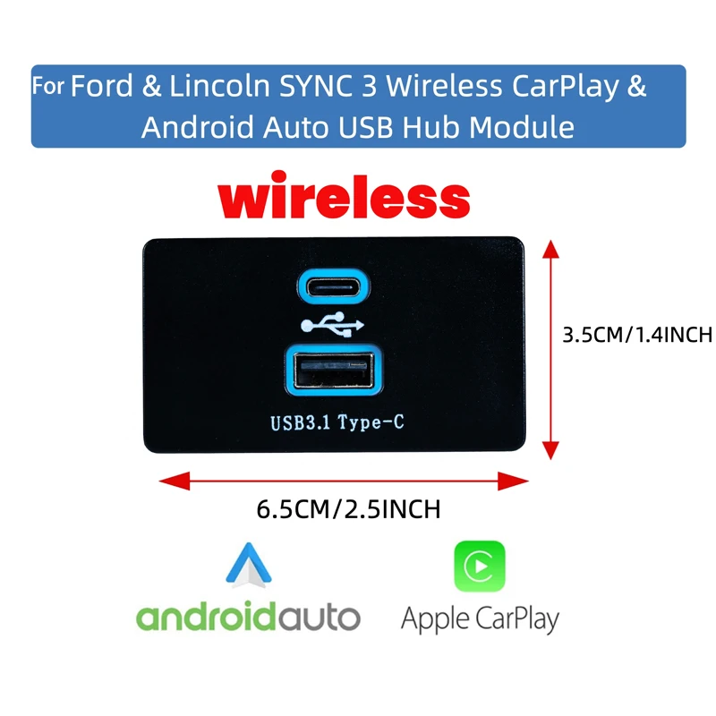 Wireless Carplay Android Auto USB HUB for Ford & Lincoln MKZ MKC Raptor F150 Mustang Mondeo Edga Kuga Focus Sync 3.4 19A387