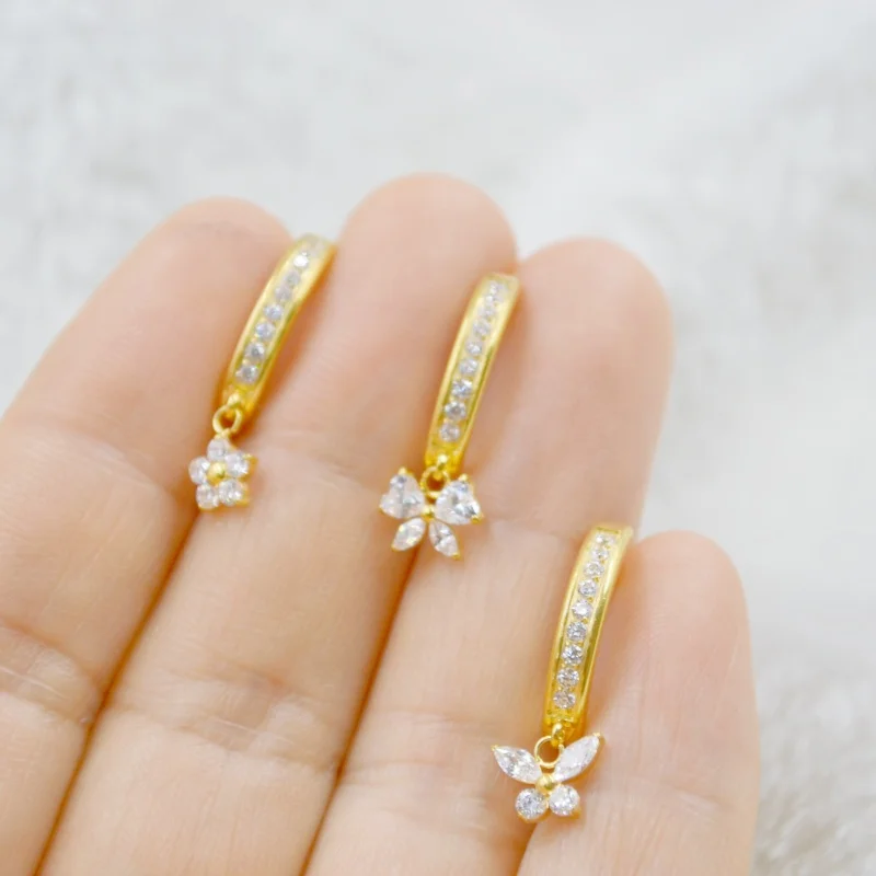 10PCS Body Jewelry-G23 Titanium Astm F136 CZ Belly Button Body Piercing 14G Flower Butterfly Navel Curve Barbells Belly Rings