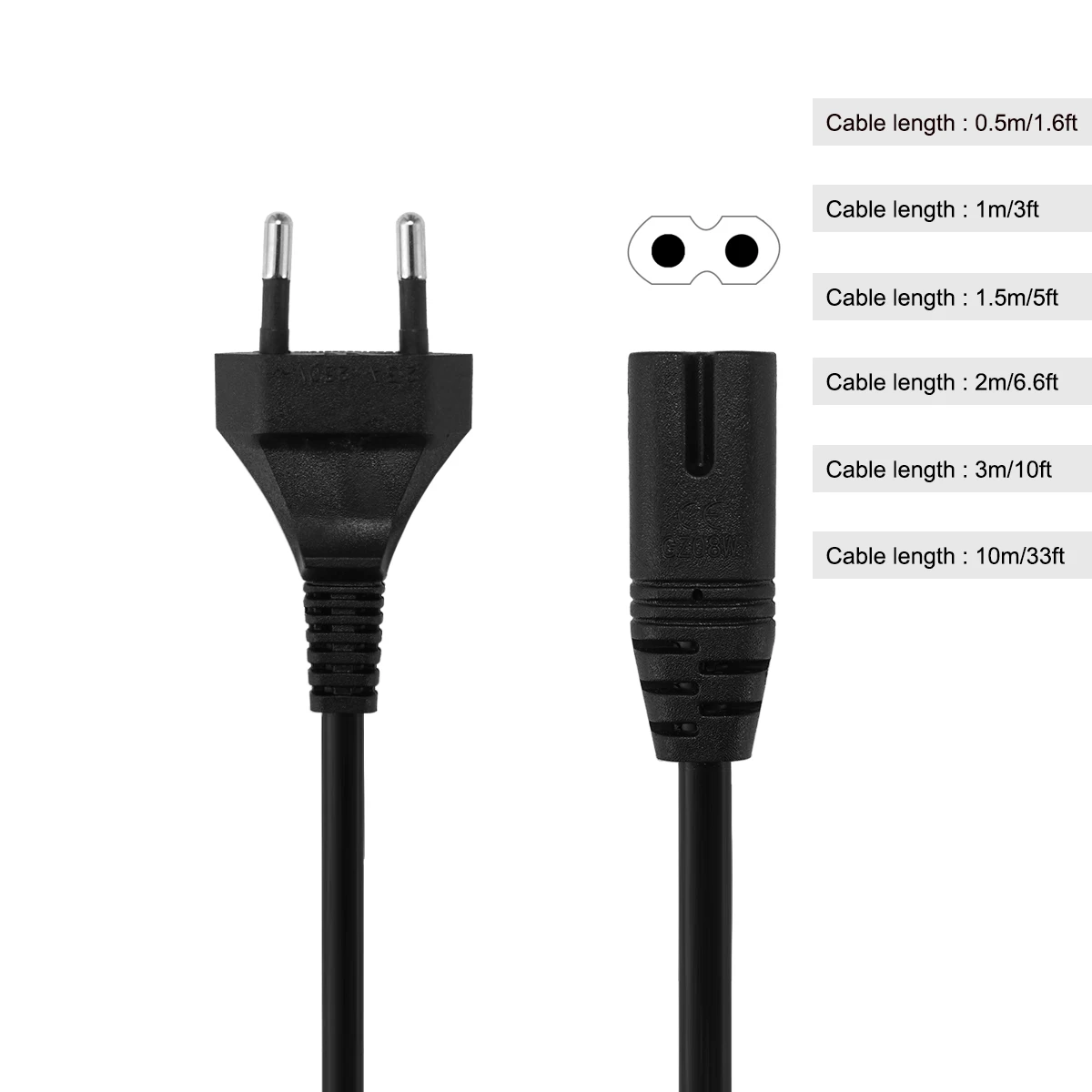 EU Power Cable Extension Cord  2Pin IEC320 C7 Figure 8 Power Cord For Samsung LG Sony TV Monitor Power Supply PS3 XBox Charger