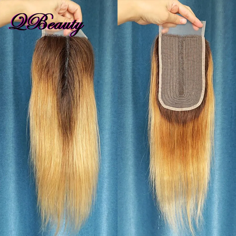 الجزء الأوسط من الشعر البشري الدانتيل إغلاق شفاف 4*6 T الدانتيل حريري مستقيم عالية الكثافة أومبير براون شقراء الشعر الهندي QBeauty