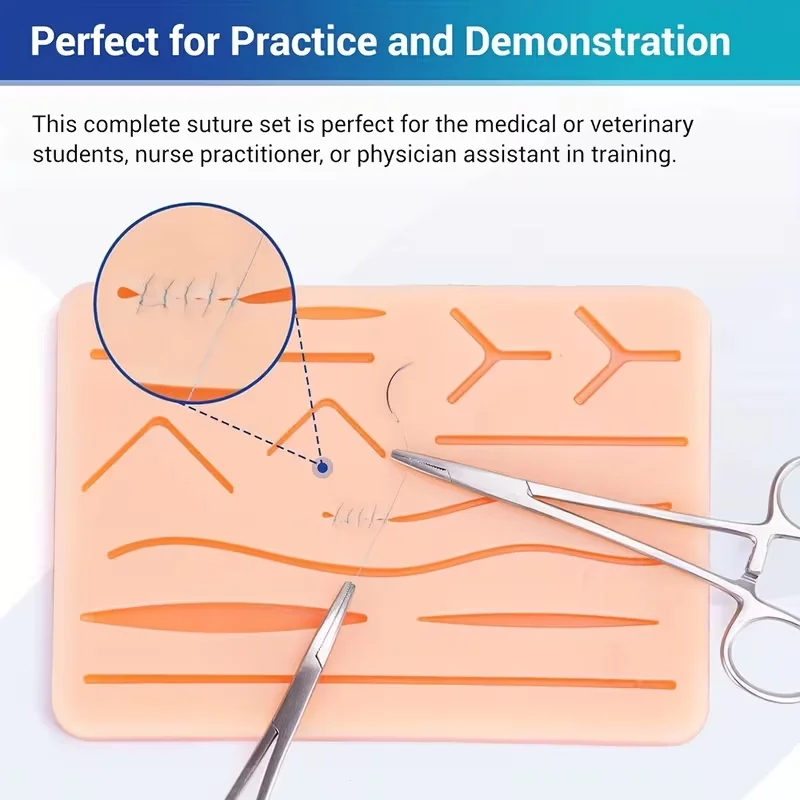 Reusable Medical Student Suture Practice Pad, Large Silicone Pad, 14 Pre-Cut Wounds, Veterinary/Nursing Student Supplies Include