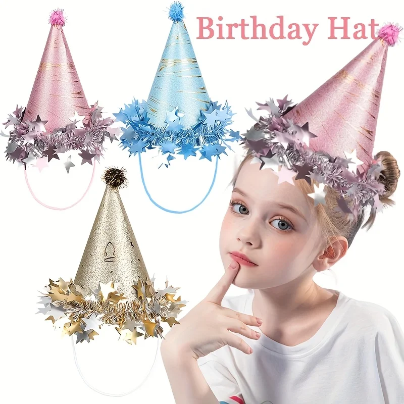 Kegelhüte für Geburtstagsfeiern, Papierkronen, Hüte für Gender-Reveal-Partys, Geburtstagsfeier-Zubehör, Foto-Requisiten, Dekoration