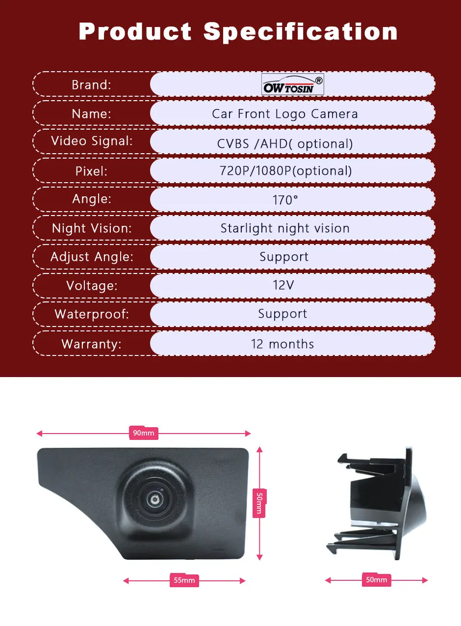 170° Fisheye AHD 1080P Car Front Camera For Volkswagen VW T-Roc TRoc 2018 2019 2020 2021 2022 Vehicle Logo Front View Camera