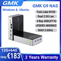 GMKtec MiniPC NAS G9 Intel N150 Dual Boot Desktop Computer 12GB DDR5 64GB eMMC 1TB M.2 SSD 4 Slots M.2 NVMe USB-C/USB 3.2 10Gbps